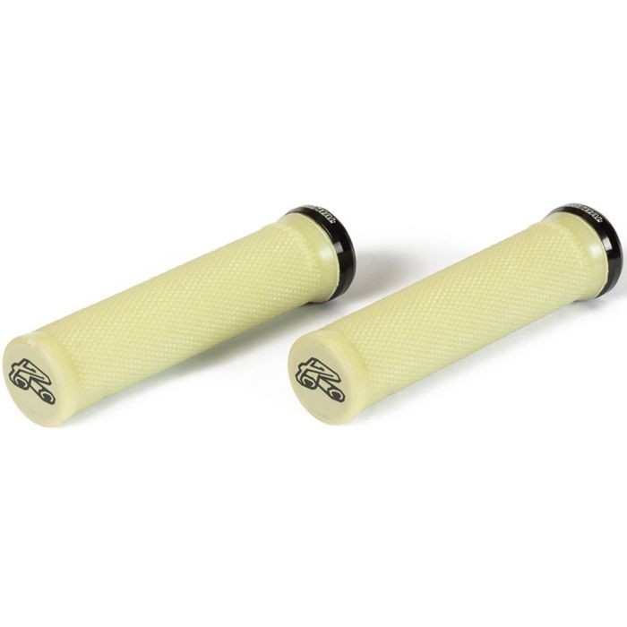 Yellow aramid lock-on grips with a textured surface and black end caps, designed for enhanced grip and comfort on handlebars.