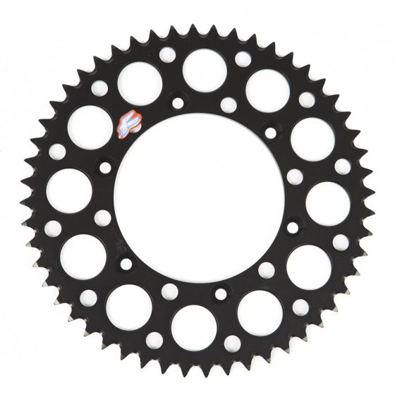 Black Renthal Twin Ring rear sprocket with 50 teeth, featuring a circular design and multiple cutouts, compatible with Honda CR/CRF models up to 2024.