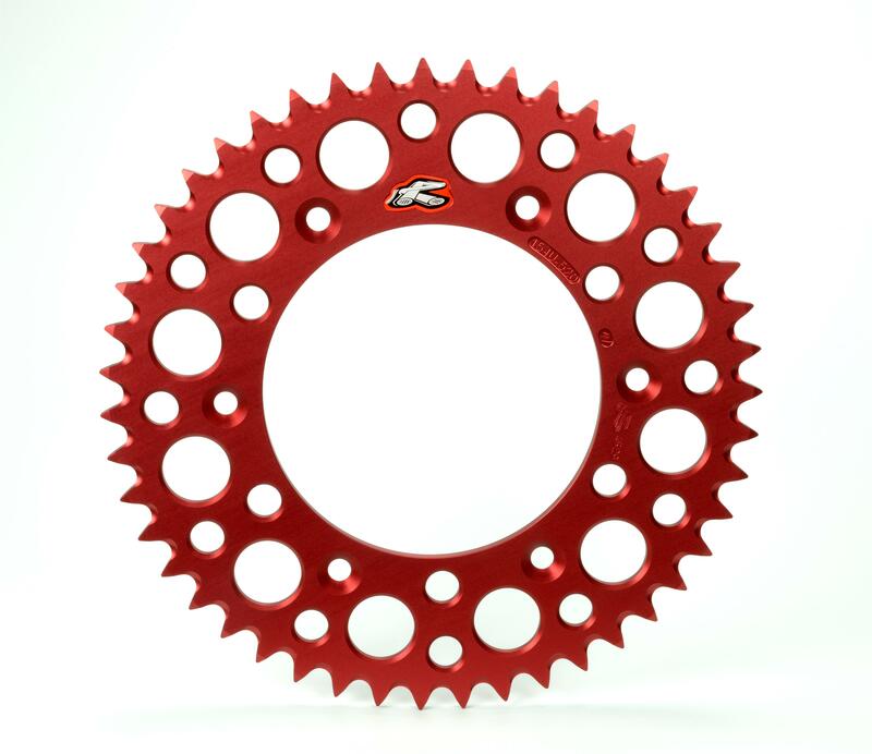 Red 50-tooth Renthal Ultralight rear sprocket with a circular design and multiple cutouts, designed for Honda CR 80/85 (1986-2007) and CRF150R (2007-2024).