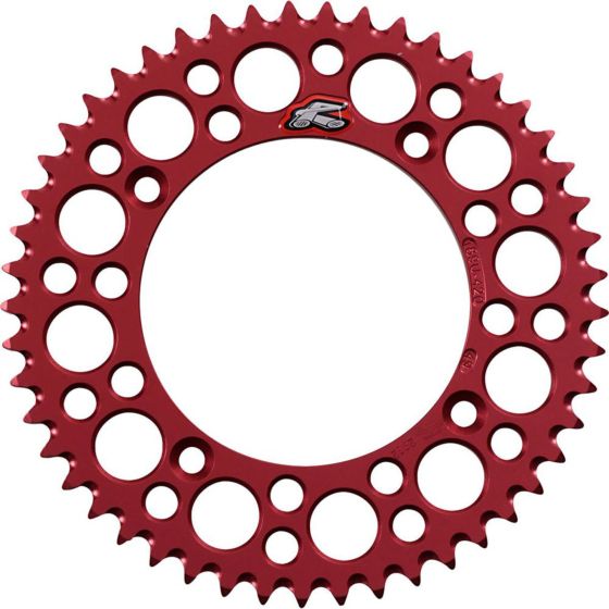 Red Renthal Ultralight rear sprocket with 47 teeth, featuring a lightweight design and multiple holes for weight reduction, compatible with Honda CR/CRF models up to 2024.