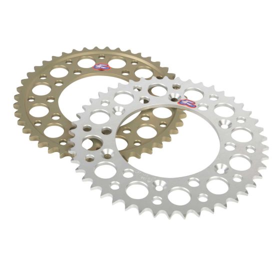 Silver 47T Renthal Ultralight rear sprocket with multiple holes for weight reduction, designed for Suzuki RM 125/250 (1992-2008) and RMZ250/450 (2005-2024) models.