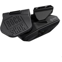 Black RockShox AXS Reverb left-hand button with embossed logo and sleek, angular design.