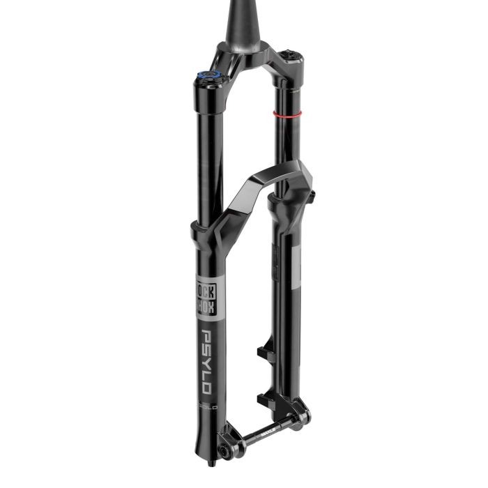 RockShox Psylo Gold Isolator RC Fork in black, featuring 27.5-inch size, 140mm travel, adjustable settings, and a sleek design with gold accents and a sturdy aluminum construction.
