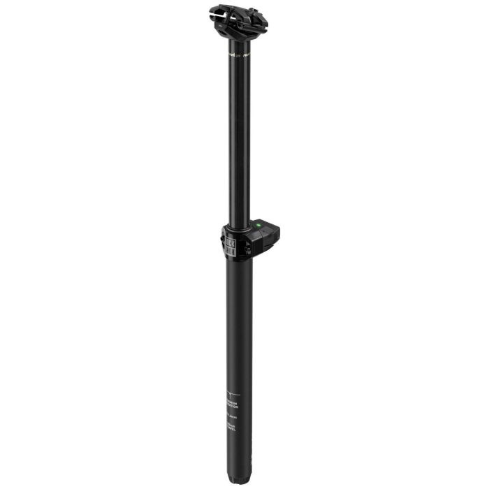 Black RockShox Reverb AXS B2 dropper seatpost with a 31.6mm diameter and 125mm travel, featuring a sleek design and electronic remote for height adjustment.