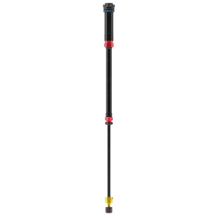 RockShox Zeb Damper Upgrade Kit featuring a black body with blue, red, and yellow accents, designed for enhanced suspension performance with Charger 3.1 technology.