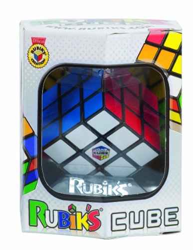 Colorful 3x3 Rubik's Cube in a clear plastic display box, featuring red, blue, green, yellow, orange, and white squares, with the Rubik's logo prominently displayed on the packaging.