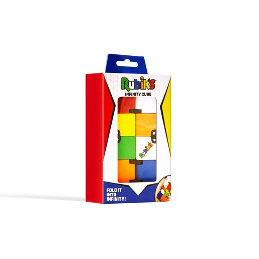 Colorful Rubik's Cube Infinity Game in a red and white box, featuring a foldable design with vibrant colors and the Rubik's logo prominently displayed.