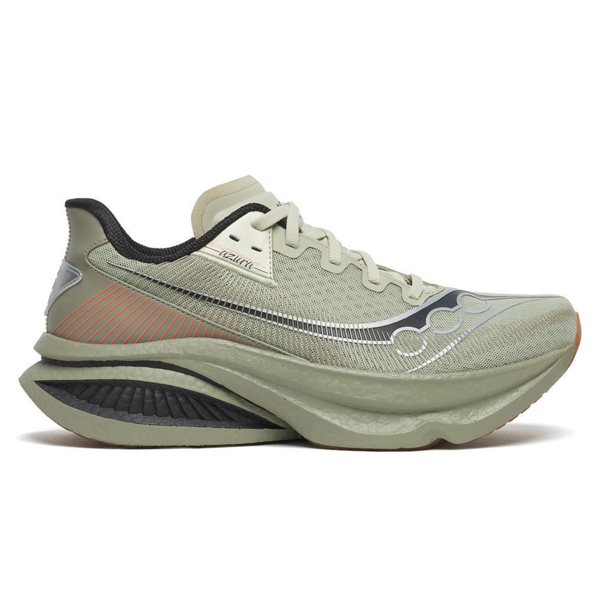 Men's Saucony Endorphin Azura running shoe in sage and laurel green, featuring a sleek design, breathable mesh upper, and cushioned sole for comfort and performance.