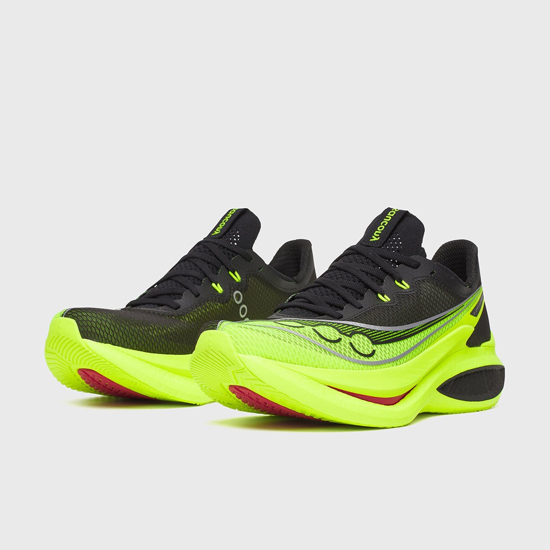 Men's Saucony Endorphin Pro 5 running shoes in citron yellow and black, featuring a sleek design, breathable mesh upper, and a vibrant sole for enhanced performance.