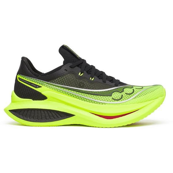 Men's Saucony Endorphin Pro 5 running shoes in citron yellow and black, featuring a sleek, breathable mesh upper, cushioned midsole, and a lightweight design for optimal performance.