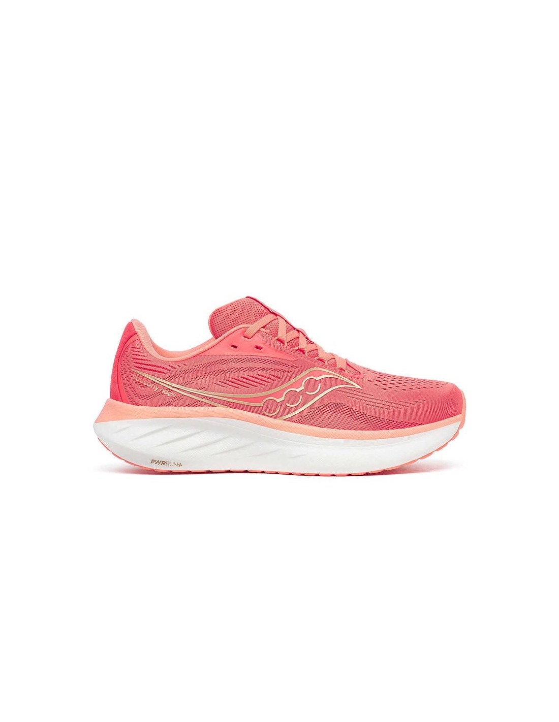 Pink and orange Saucony Ride 18 running shoes for women, featuring a breathable mesh upper, cushioned sole, and signature logo on the side, size 40.5.