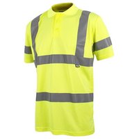 Yellow Scan SFTE04 Hi-Vis Polo Shirt, XL, with reflective grey stripes on chest, sleeves, and waist.