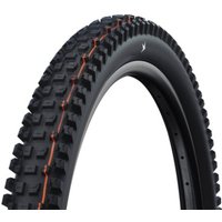 Schwalbe Albert Trail Pro Evo 29" bike tire, black with knobby tread, tubeless ready, folding design, orange side stripe.