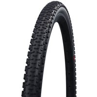 Black Schwalbe G-One UltraBite Evo tyre, 700 x 45 size, with aggressive tread pattern for enhanced grip.