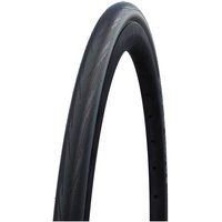 Black Schwalbe Lugano II K-Guard Tyre, 700 x 28, with a smooth tread pattern and sleek, aerodynamic design.
