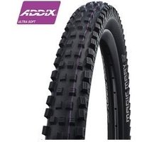 Black Schwalbe Magic Mary Evo 29" tyre with chunky tread and ADDIX Ultra Soft logo in purple.