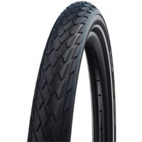 Black Schwalbe Marathon bike tyre with textured tread, GreenGuard layer, and TwinSkin sidewall, size 27.5 inches.