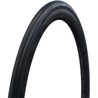 Black Schwalbe One Plus 700c wired tyre with smooth tread and SmartGuard puncture protection.