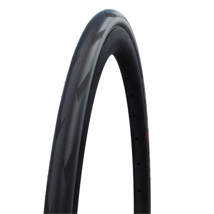 Schwalbe Pro One Addix tire in black, 700x38 size, featuring a smooth tread pattern and tubeless design for enhanced performance and grip.