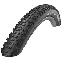 Black Schwalbe Rapid Rob 29" MTB tyre with knobby tread pattern and white sidewall branding.