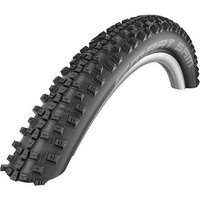 Black Schwalbe Smart Sam 27.5" MTB tyre with knobby tread pattern and white sidewall lettering.