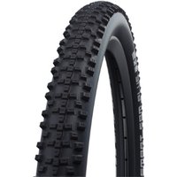 Black Schwalbe Smart Sam Plus 27.5" tyre with knobby tread pattern and ADDIX compound for enhanced grip.