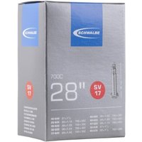Schwalbe SV17 28"/700c inner tube box, gray with blue logo, 40mm Presta SV valve image on side.