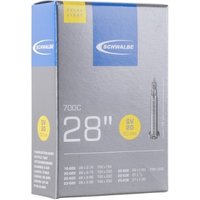 Schwalbe SV20 Extra Light 28"/700c inner tube box, gray with blue accents, featuring a Presta valve illustration.