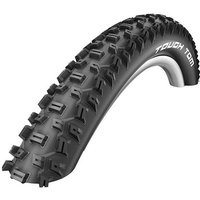 Black Schwalbe Tough Tom MTB tyre with knobby tread pattern, K-Guard SBC Compound, LiteSkin, 29-inch size.