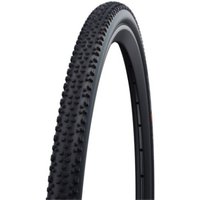Black Schwalbe X-ONE 28" folding bike tyre with knobby tread and sleek sidewalls.