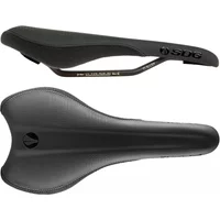 Black SDG Radar Cro-Mo bike saddle with sleek design, embossed logo, and textured surface.
