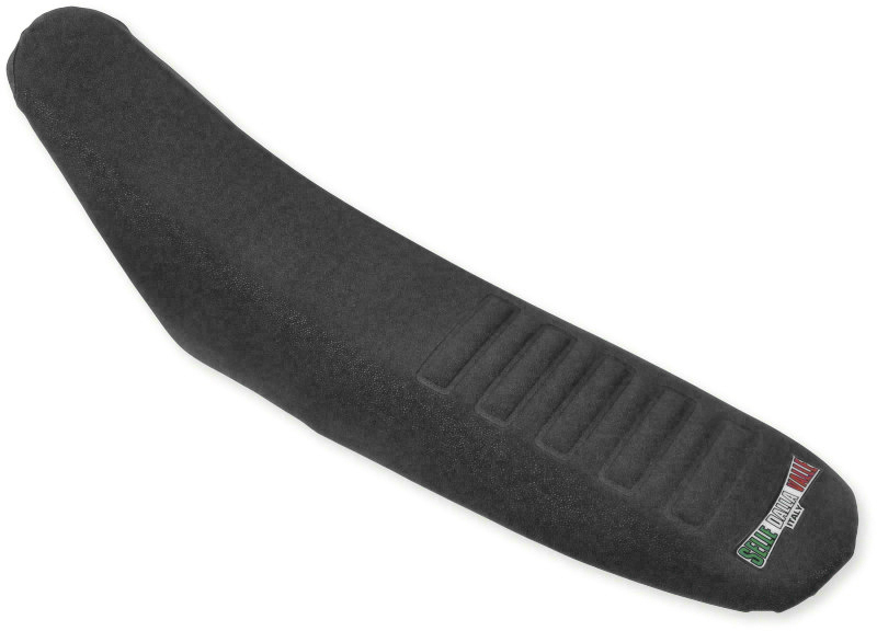 Black wave seat cover designed for KTM EXC125 models from 2011 to 2016, featuring textured grip lines and a sleek, contoured shape for enhanced comfort and style.