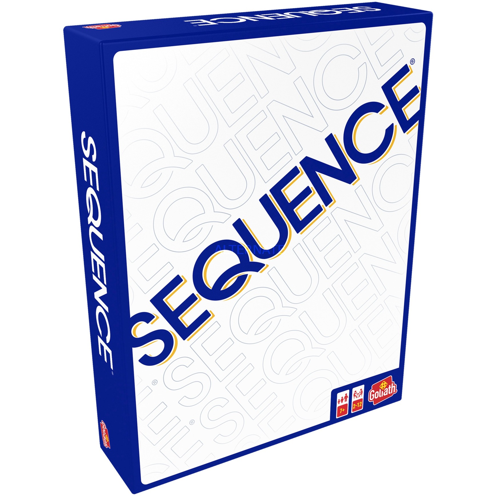 Blue box featuring the word "SEQUENCE" prominently in yellow, with a white background and repeating pattern, branded by Goliath.