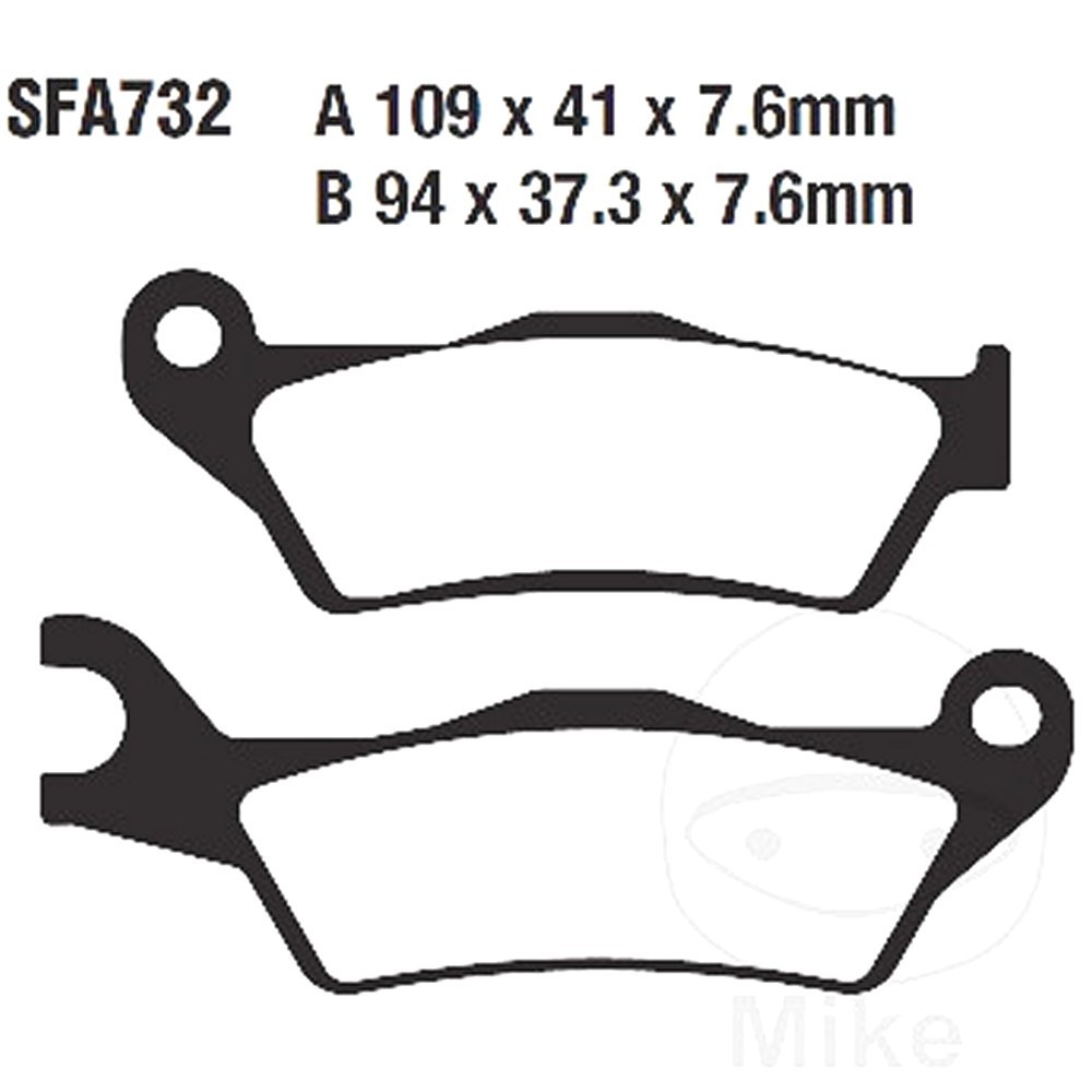 Black brake pads with specific dimensions labeled SFA732, designed to fit Piaggio TPH 50 models from 2019-2020, featuring two distinct shapes for optimal performance.