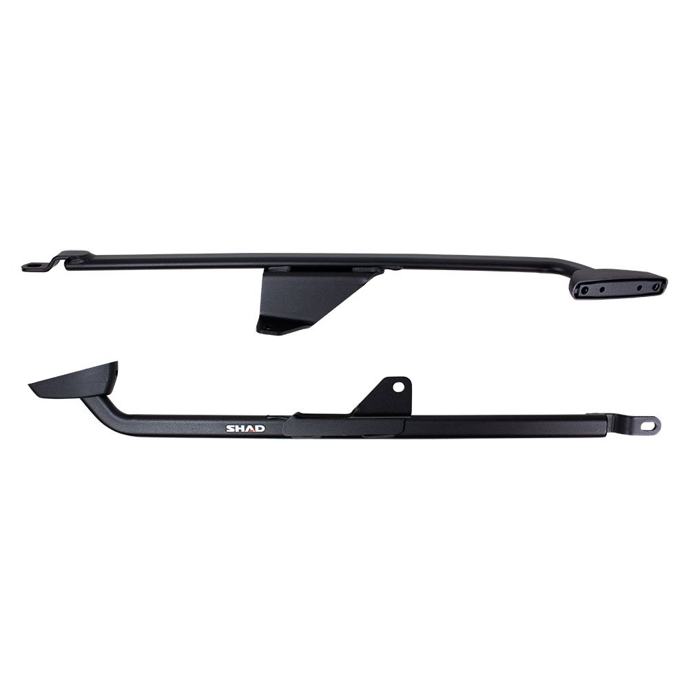 Black metal Top Master Topcase Fitting by Shad, featuring a sturdy design with a sleek finish, includes mounting brackets for secure attachment.