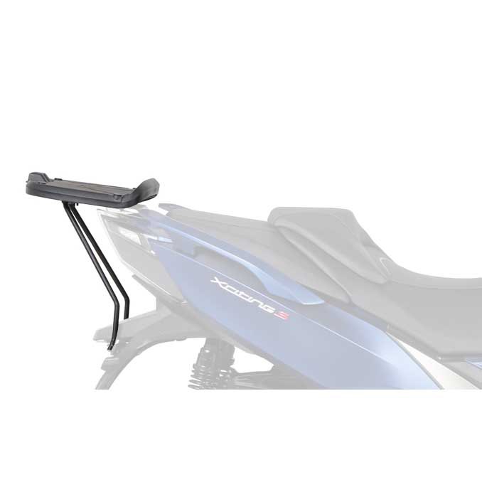 Black Top Master Topcase Fitting by Shad, featuring a sturdy metal frame and a flat platform designed for secure attachment to a motorcycle.