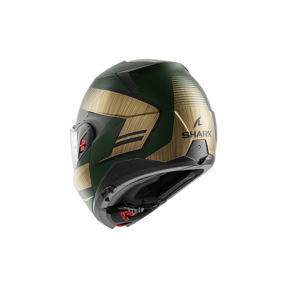 Shark Oxo Sikter Flip Front Motorcycle Helmet M Matt Green Chrome Gold (GUQ) - image 3