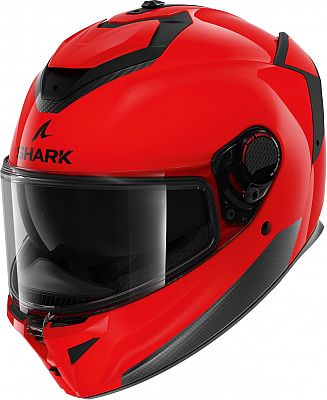 Red Shark Spartan GT Pro full face helmet in size XS features a sleek design, aerodynamic shape, and a clear visor, with black accents and a textured finish.