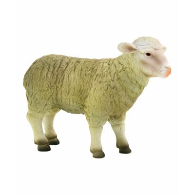 Realistic sheep figure with textured, light green wool, a white face, and detailed features, made from durable plastic, showcasing a natural pose.