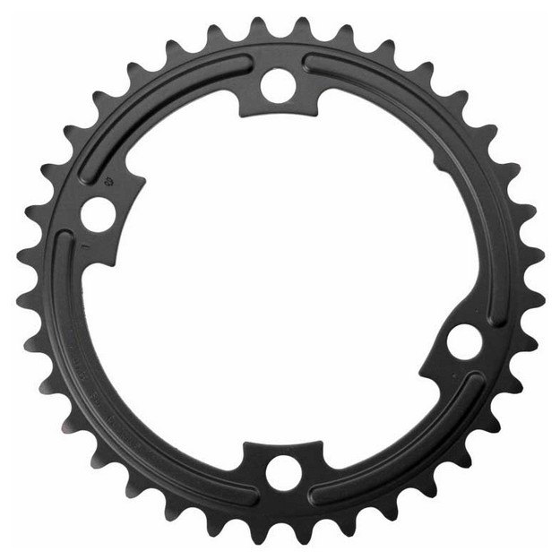 Black Shimano 105 R7000 11-speed chainring with 52 teeth, featuring a durable aluminum construction and multiple bolt holes for easy installation.