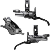 "Shimano XTR 4 Pot Bled Brake Levers and Callipers Set, sleek silver and black design with XTR logo, front and rear"