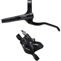 Black Shimano disc brake kit with lever and caliper, sleek design, front model BR-MT200/BL-MT200.