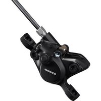 Black Shimano BR-MT200 disc brake caliper with post mount, sleek design, and visible branding.