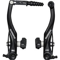 Black Shimano BR-T4000 Alivio V-Brakes with curved arms and rubberized tips.
