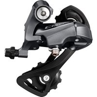 Shimano Claris 8-speed rear derailleur, sleek black and silver design with visible tension pulley and guide pulley.