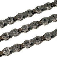 Shimano CN-HG53 9-speed chain, silver with 116 links, featuring interlocking plates and rivets.