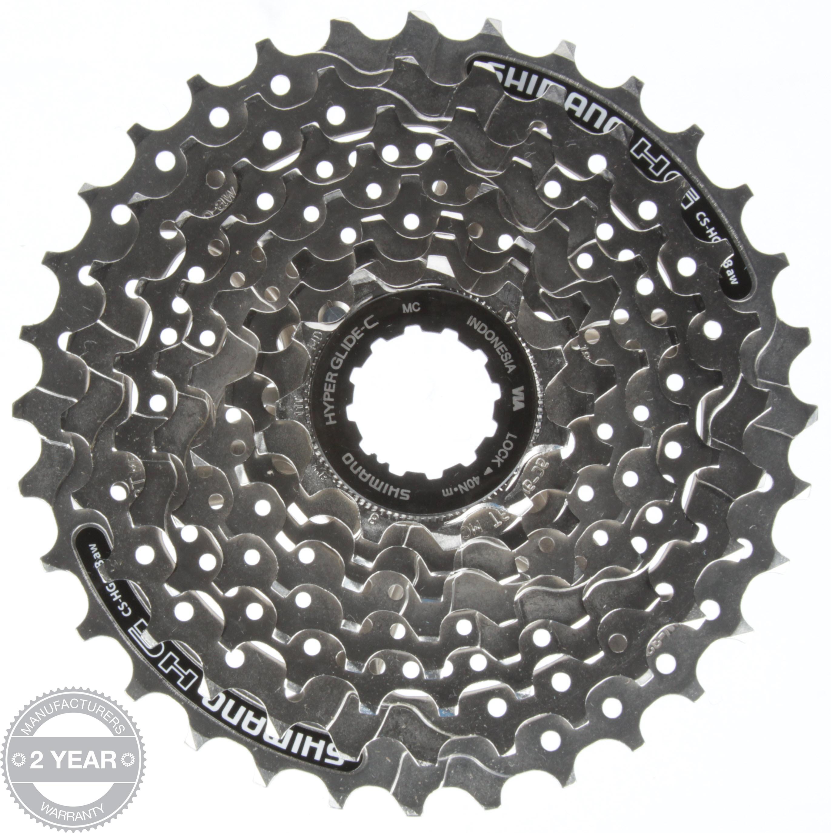 Shimano CS-HG41 8 Speed Cassette, silver steel sprockets, 11-32T, with black and white branding.