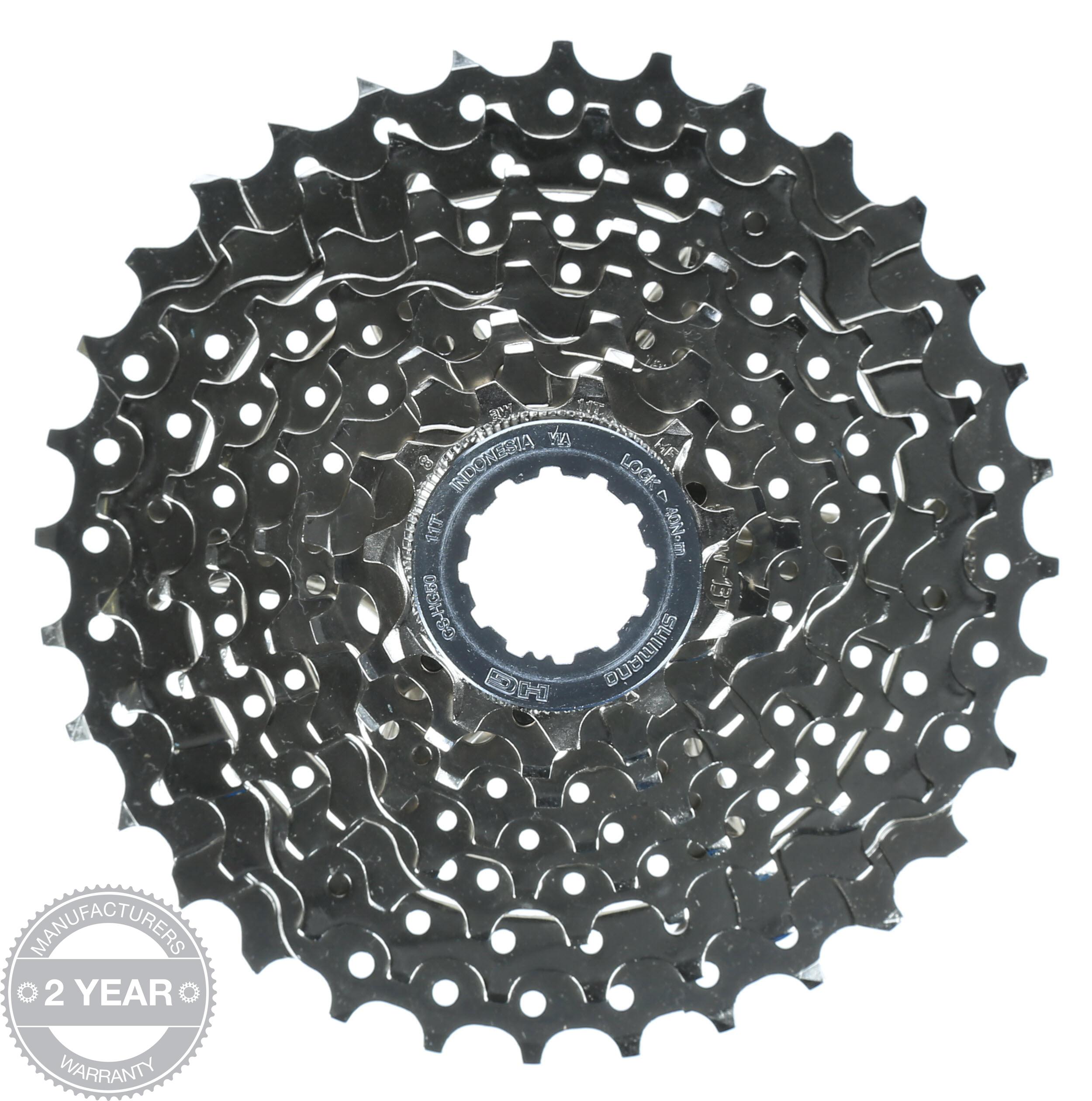 Shimano CS-HG50 8 Speed Cassette, 11-32T, silver steel sprockets with black central hub and visible gear teeth.