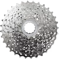 Silver Shimano CS-HG50 8-speed cassette with 11-34T gear range, featuring multiple sprockets and a central hub.