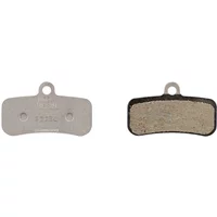 Shimano D03S disc brake pads with steel back, resin surface, and included spring, rectangular shape.